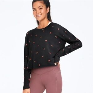 Victoria Secret PINK Cherries Shirt Crop Top Women’s Large Crew Neck Long Sleeve